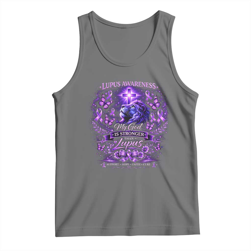 Lupus Awareness Tank Top Lion Purple Ribbon My God Is Stronger Than Lupus