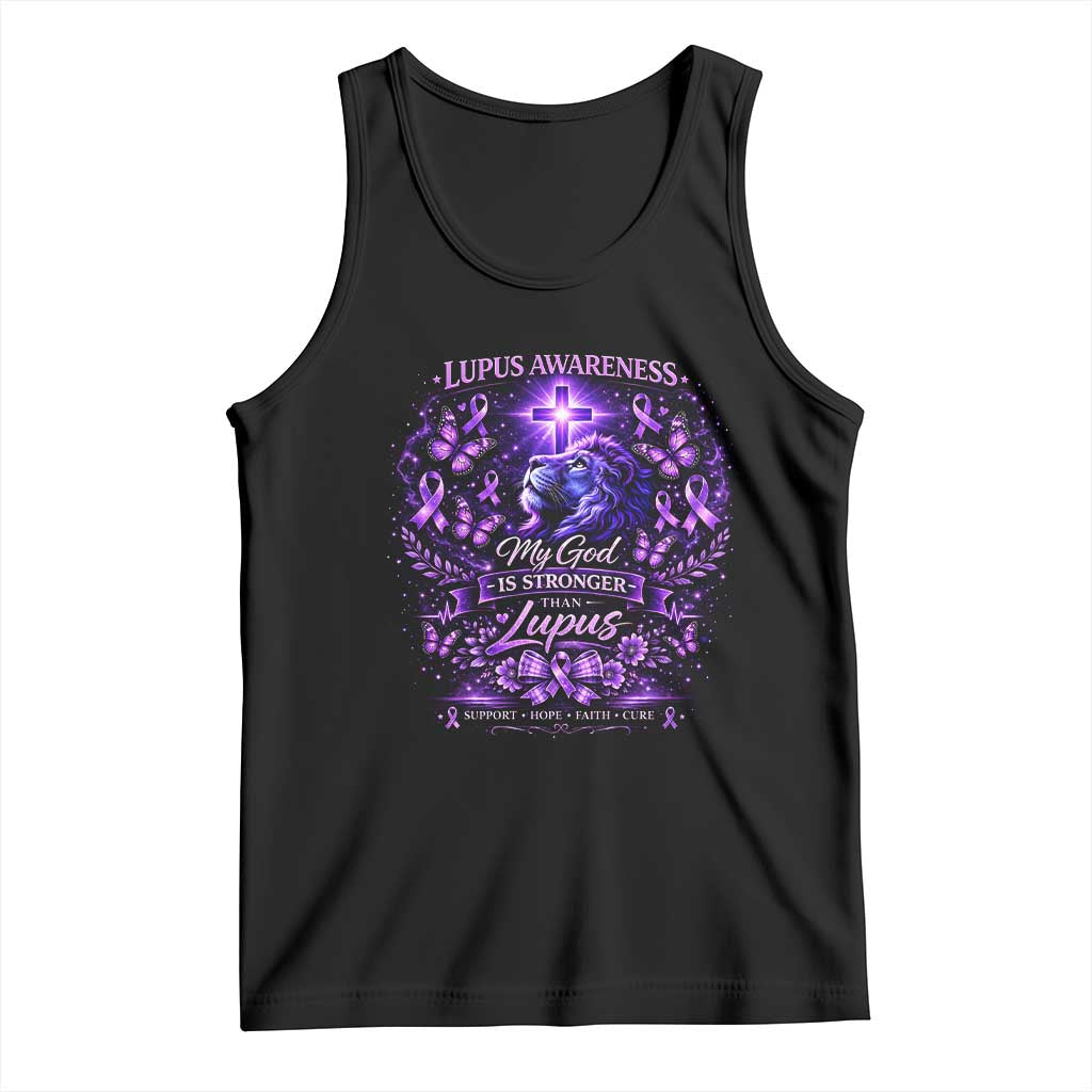 Lupus Awareness Tank Top Lion Purple Ribbon My God Is Stronger Than Lupus