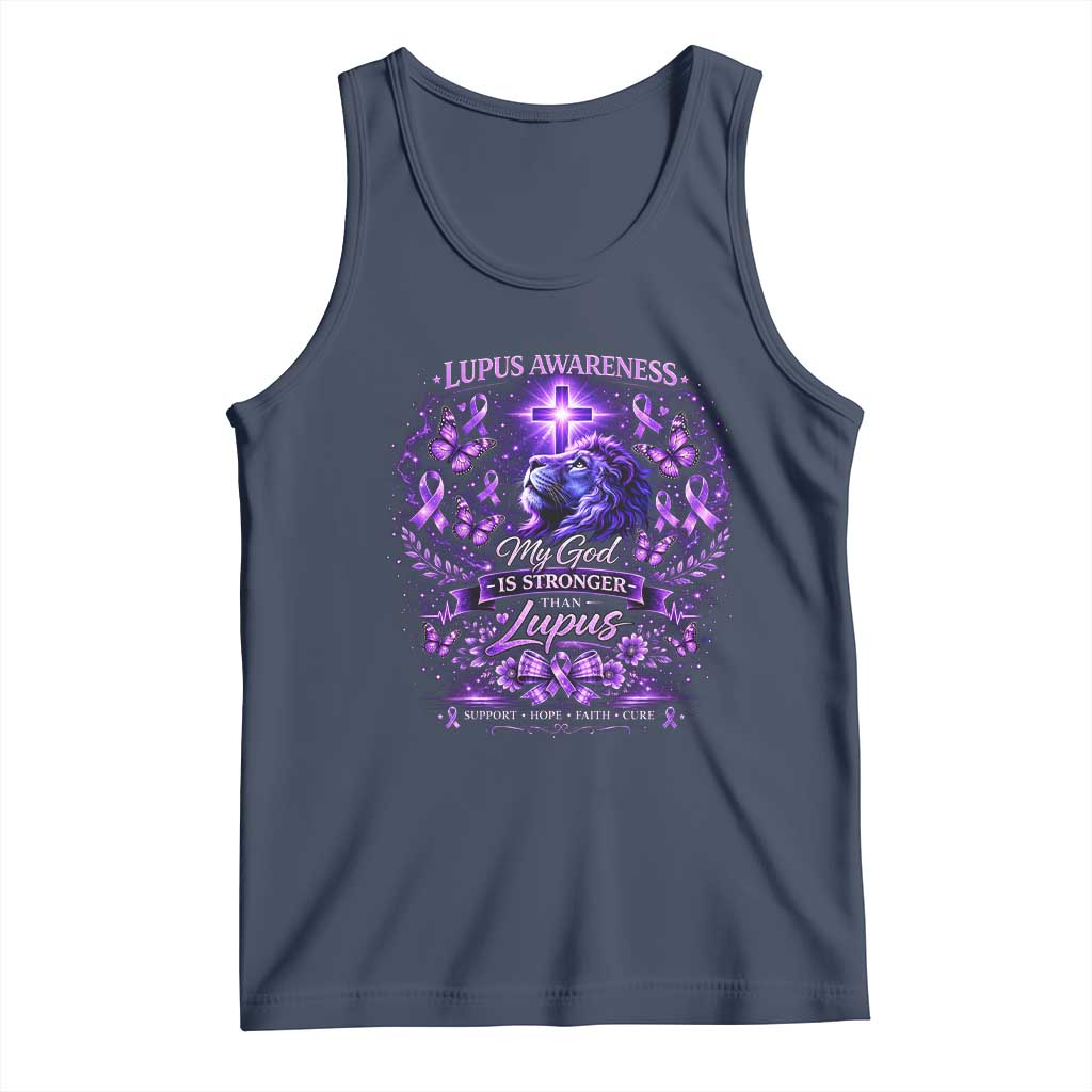 Lupus Awareness Tank Top Lion Purple Ribbon My God Is Stronger Than Lupus