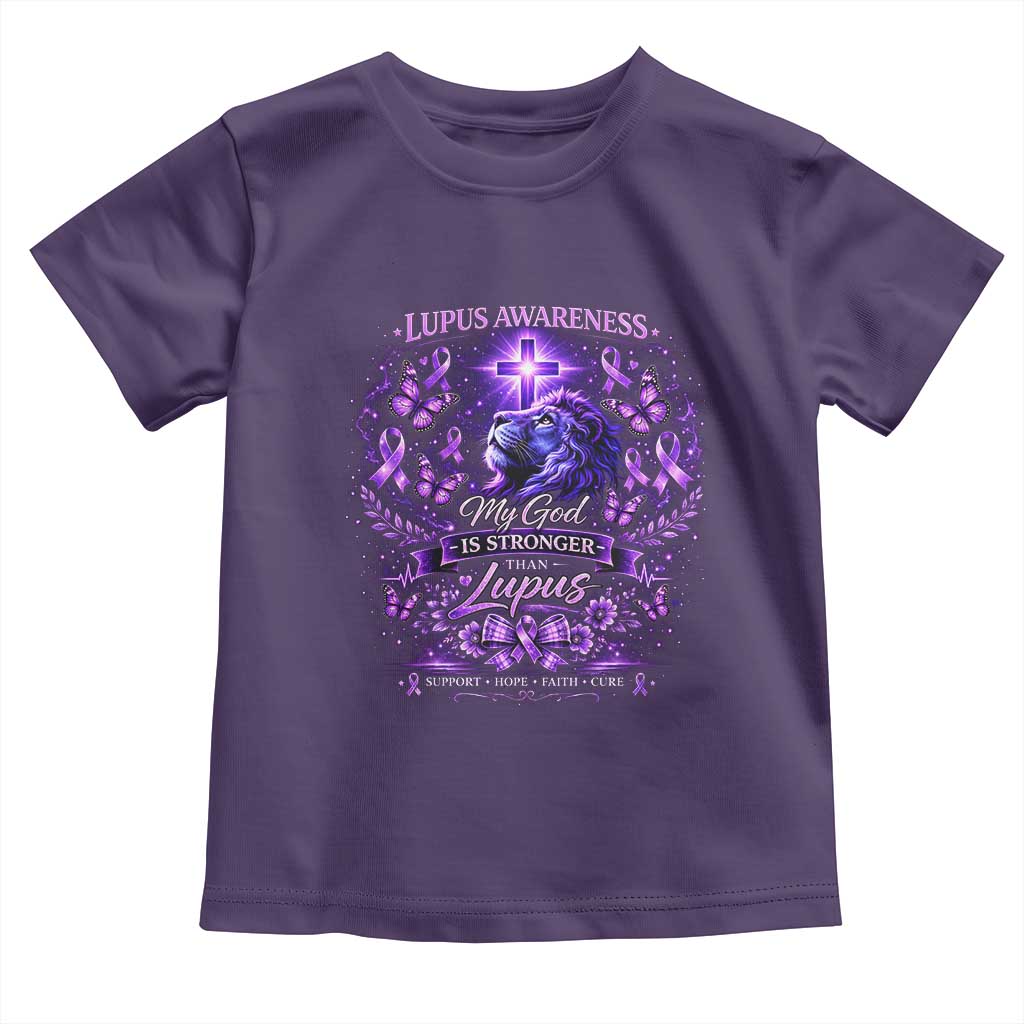 Lupus Awareness Toddler T Shirt Lion Purple Ribbon My God Is Stronger Than Lupus