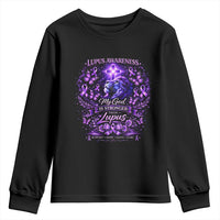 Lupus Awareness Youth Sweatshirt Lion Purple Ribbon My God Is Stronger Than Lupus