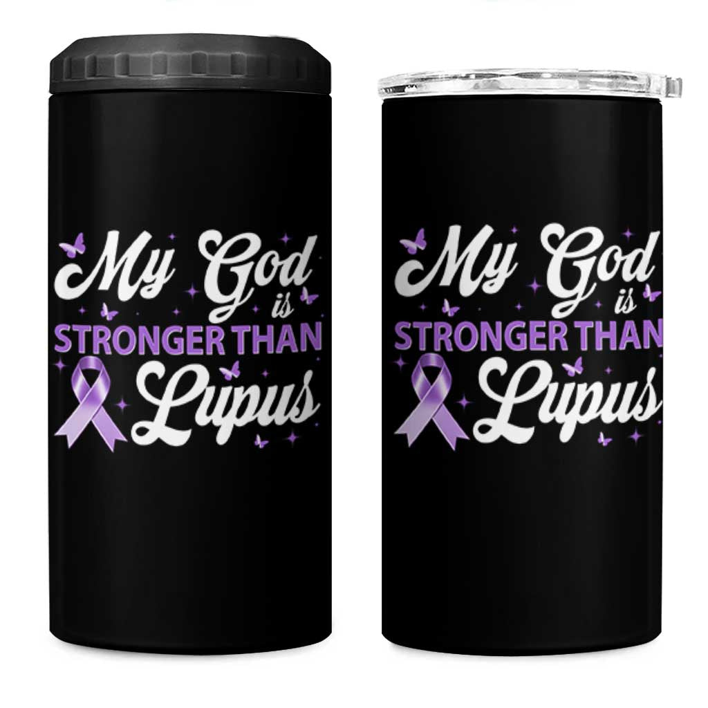 My God Is Bigger Than Lupus 4 in 1 Can Cooler Tumbler Purple Ribbon