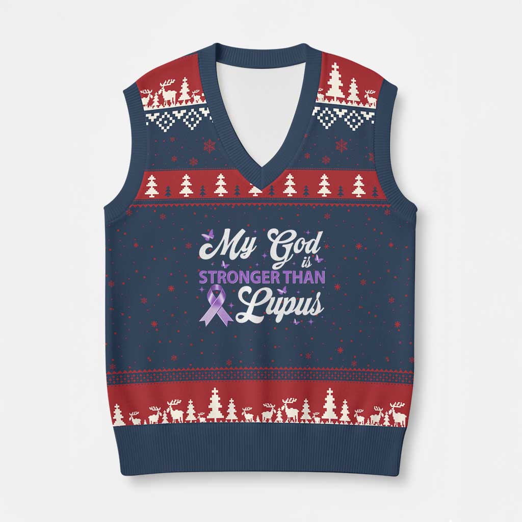 My God Is Bigger Than Lupus V-Neck Knit Sweater Vest Purple Ribbon