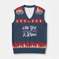My God Is Bigger Than Lupus V-Neck Knit Sweater Vest Purple Ribbon