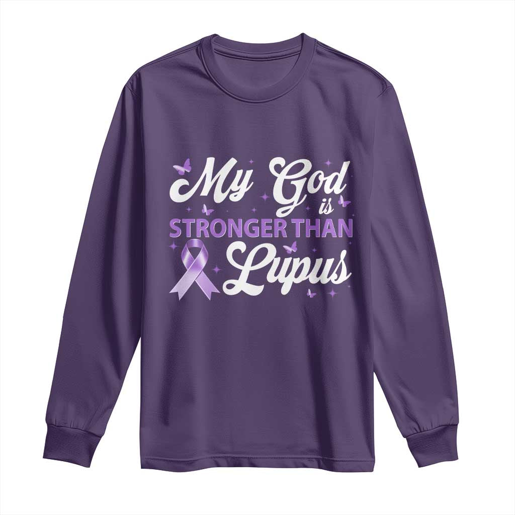 My God Is Bigger Than Lupus Long Sleeve Shirt Purple Ribbon