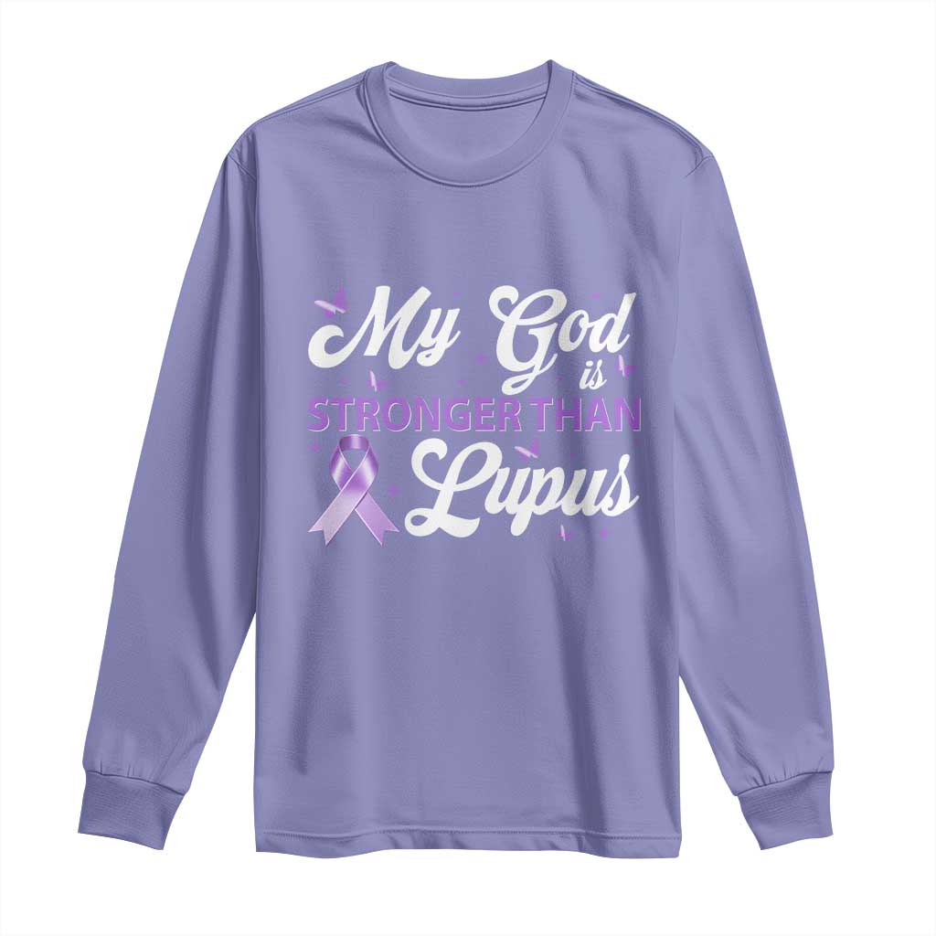 My God Is Bigger Than Lupus Long Sleeve Shirt Purple Ribbon