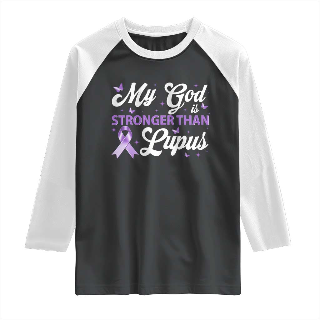 My God Is Bigger Than Lupus Raglan Shirt Purple Ribbon