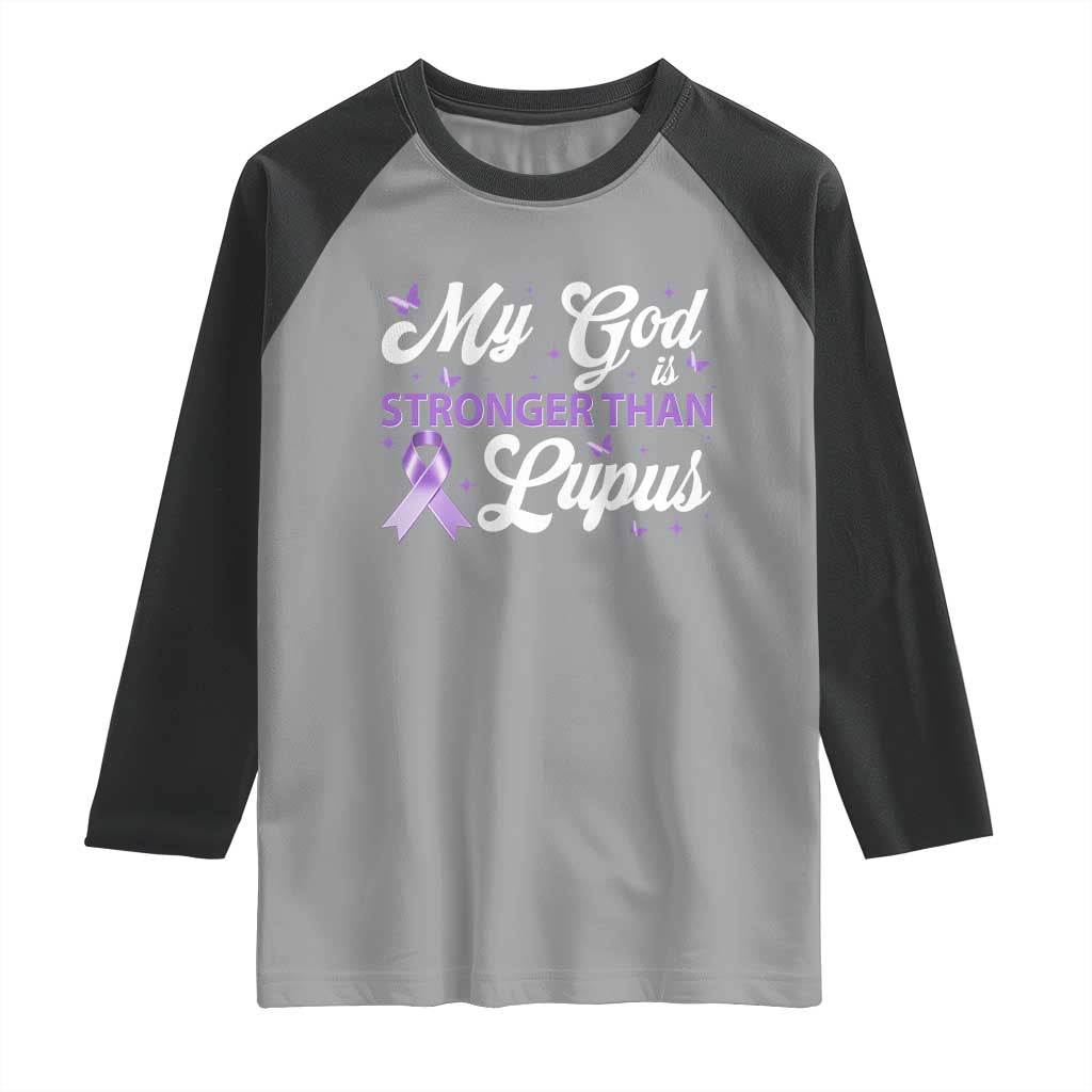 My God Is Bigger Than Lupus Raglan Shirt Purple Ribbon