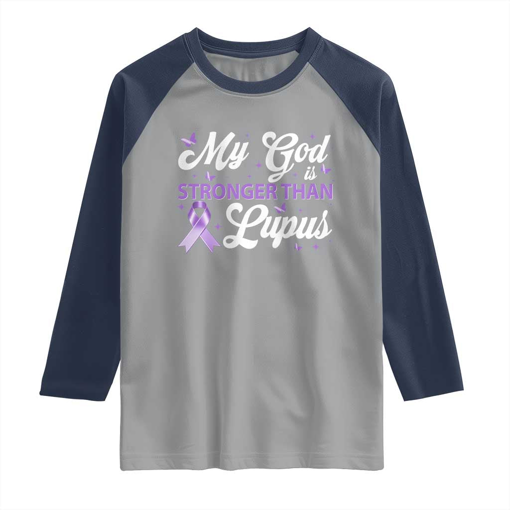 My God Is Bigger Than Lupus Raglan Shirt Purple Ribbon