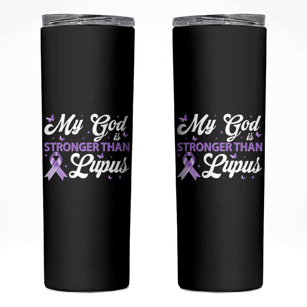 My God Is Bigger Than Lupus Skinny Tumbler Purple Ribbon