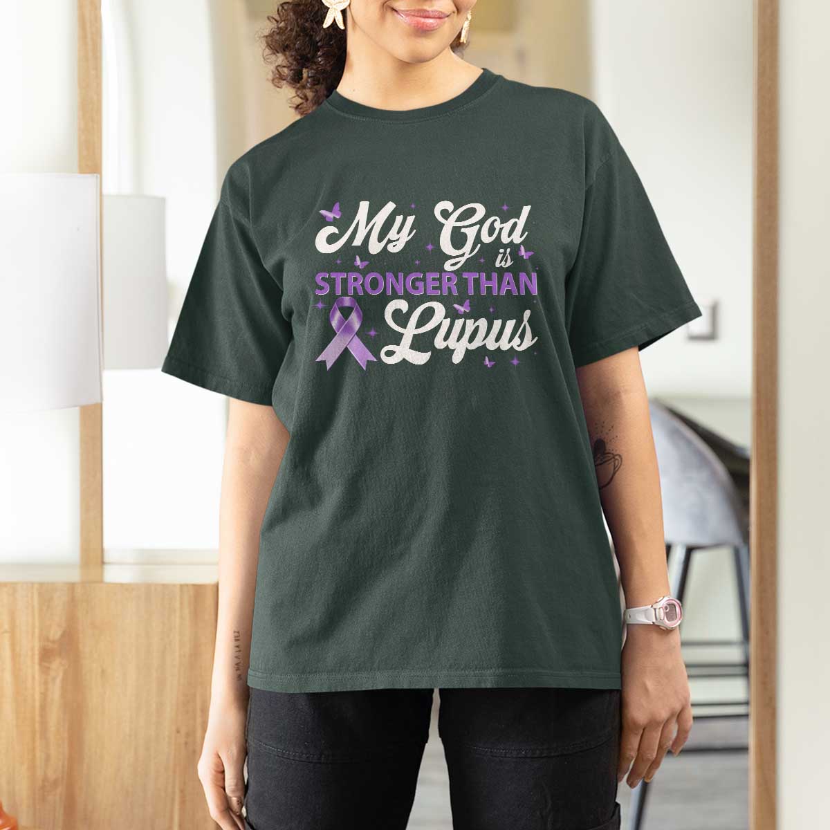 My God Is Bigger Than Lupus T Shirt For Women Purple Ribbon