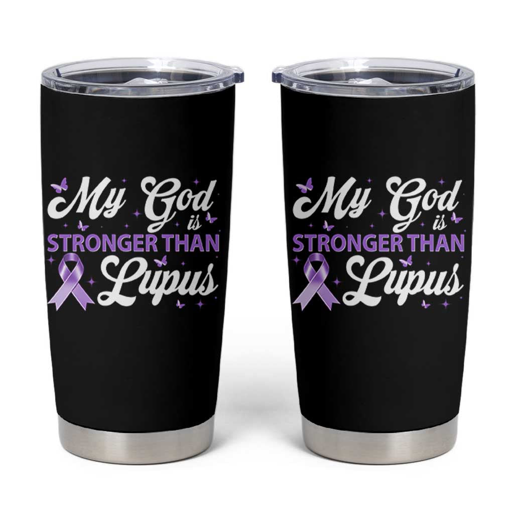 My God Is Bigger Than Lupus Tumbler Cup Purple Ribbon