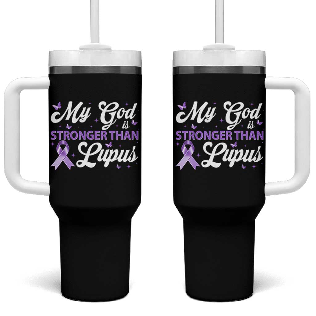 My God Is Bigger Than Lupus Tumbler With Handle Purple Ribbon