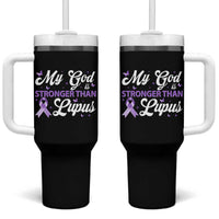My God Is Bigger Than Lupus Tumbler With Handle Purple Ribbon