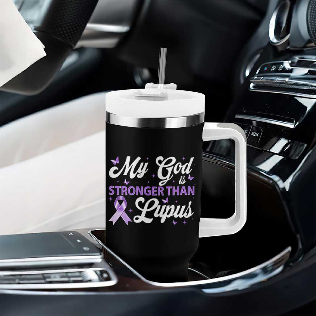 My God Is Bigger Than Lupus Tumbler With Handle Purple Ribbon