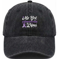 My God Is Bigger Than Lupus Washed Cotton Baseball Cap Purple Ribbon