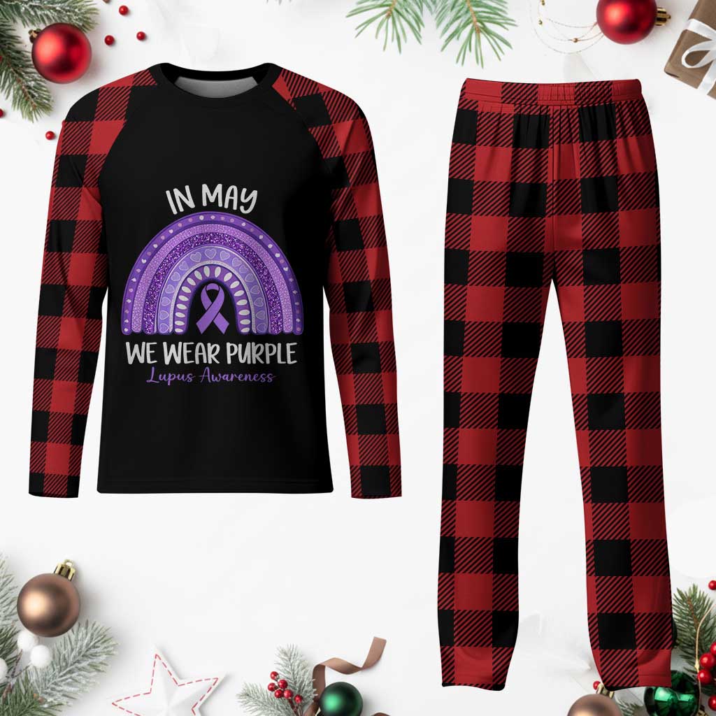 Lupus Awareness Plaid Pajama Set In May We Wear Purple Ribbon Rainbow