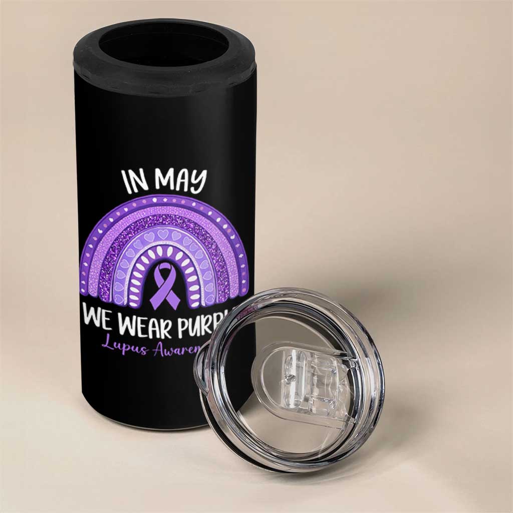 Lupus Awareness 4 in 1 Can Cooler Tumbler In May We Wear Purple Ribbon Rainbow