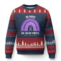 Lupus Awareness Ugly Christmas Sweater In May We Wear Purple Ribbon Rainbow