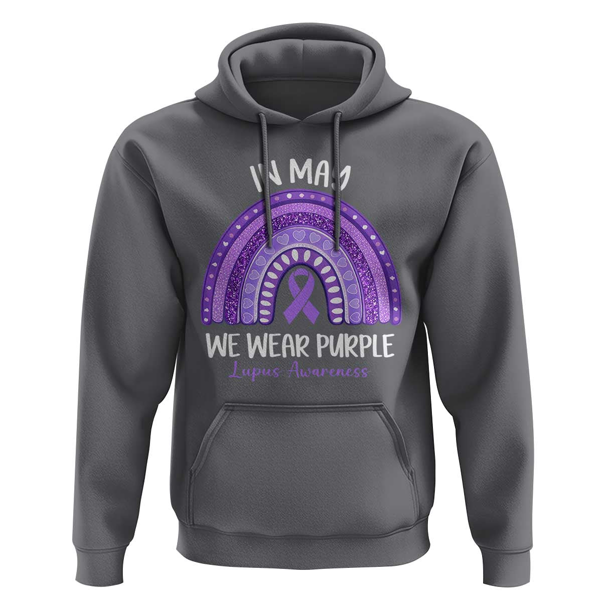 Lupus Awareness Hoodie In May We Wear Purple Ribbon Rainbow