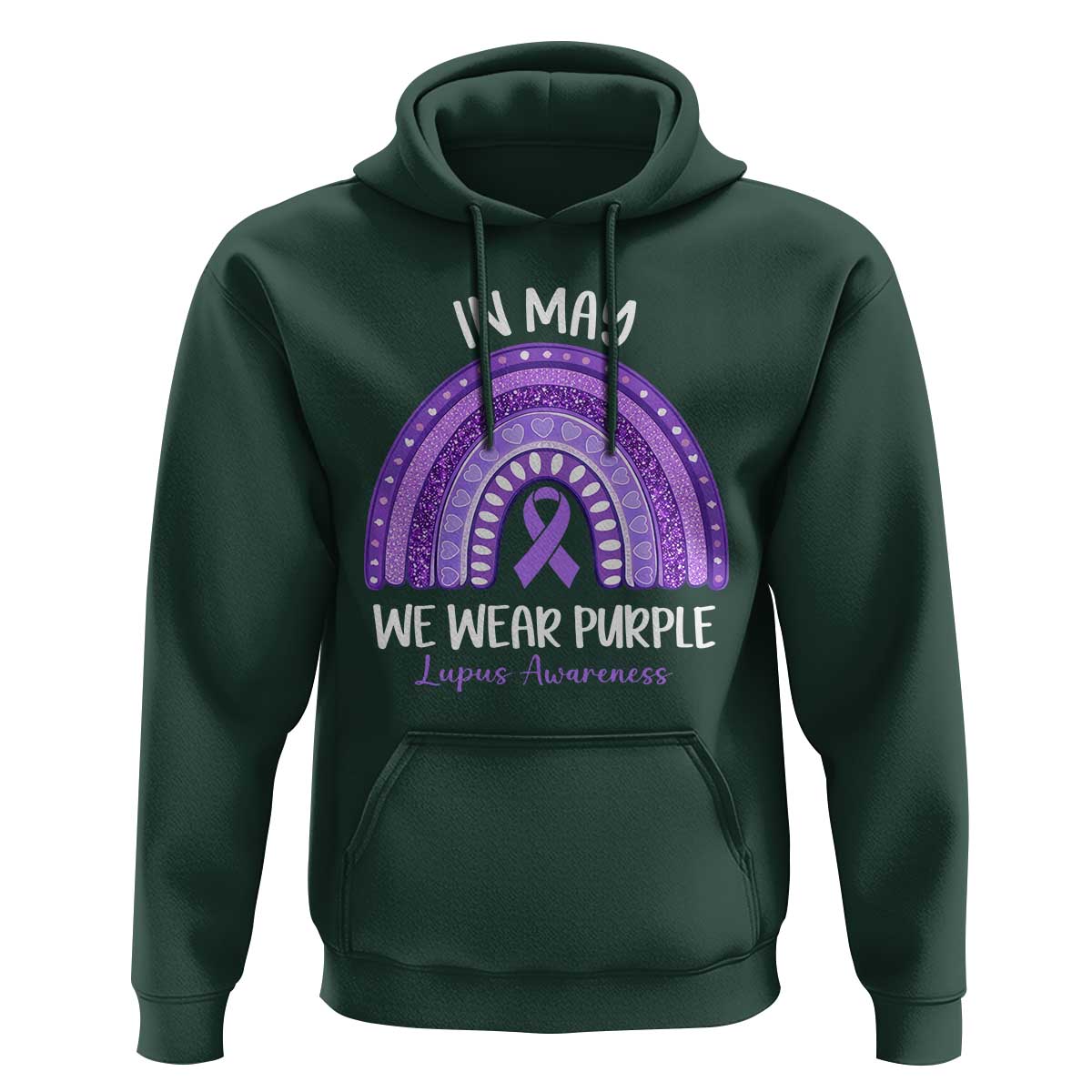 Lupus Awareness Hoodie In May We Wear Purple Ribbon Rainbow