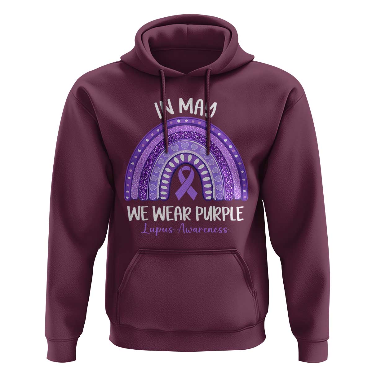 Lupus Awareness Hoodie In May We Wear Purple Ribbon Rainbow