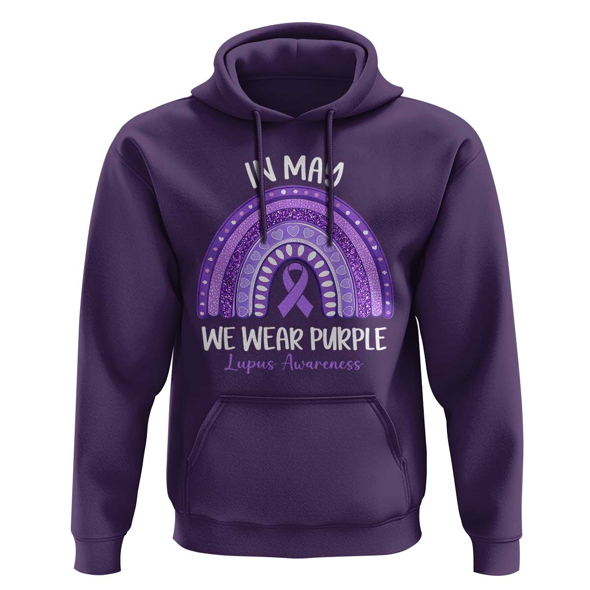Lupus Awareness Hoodie In May We Wear Purple Ribbon Rainbow