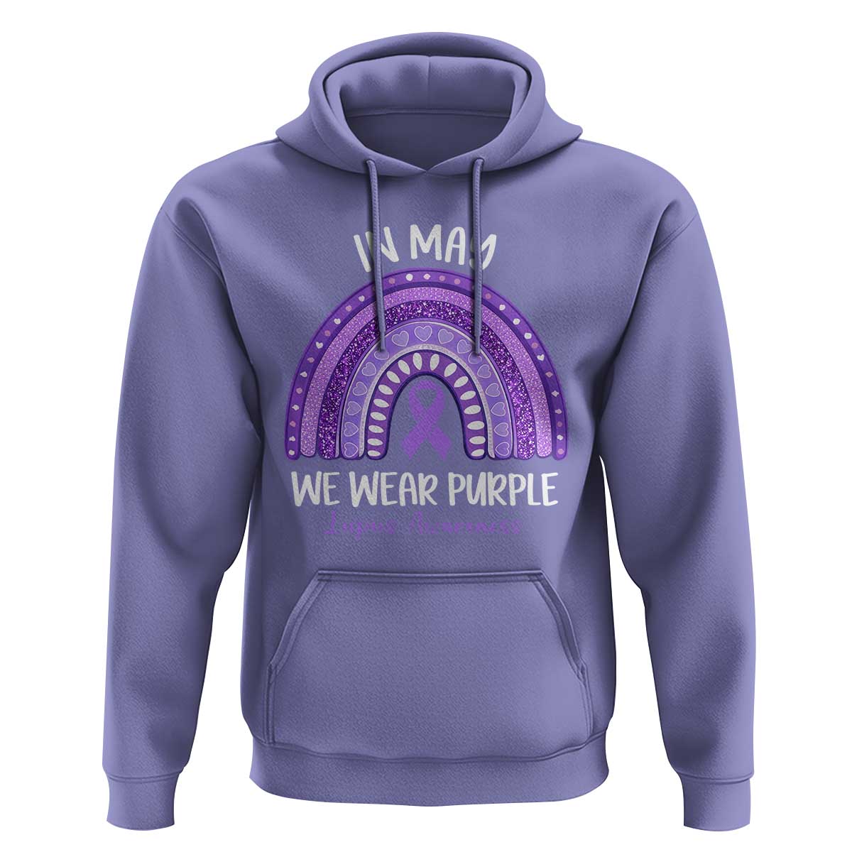 Lupus Awareness Hoodie In May We Wear Purple Ribbon Rainbow