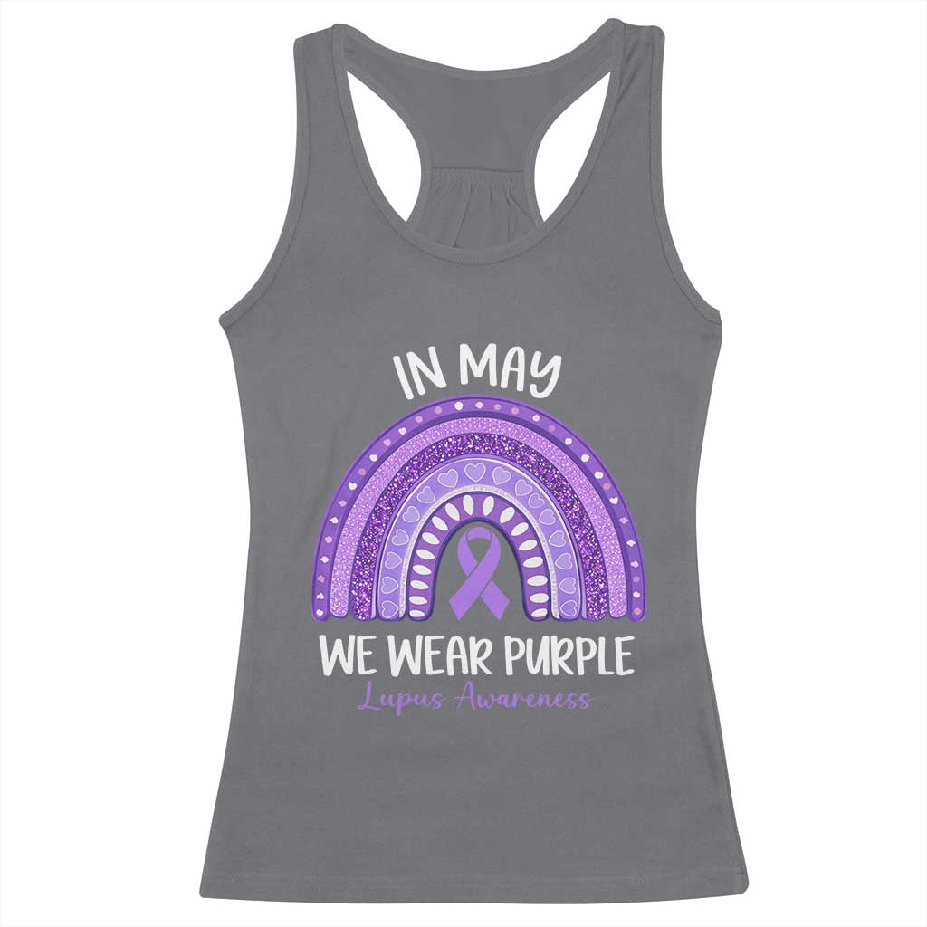 Lupus Awareness Racerback Tank Top In May We Wear Purple Ribbon Rainbow