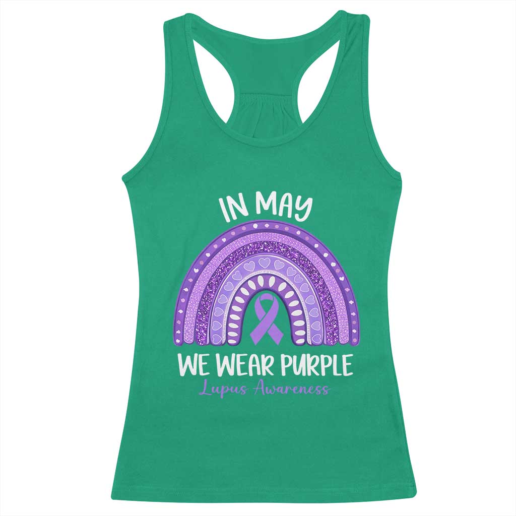 Lupus Awareness Racerback Tank Top In May We Wear Purple Ribbon Rainbow