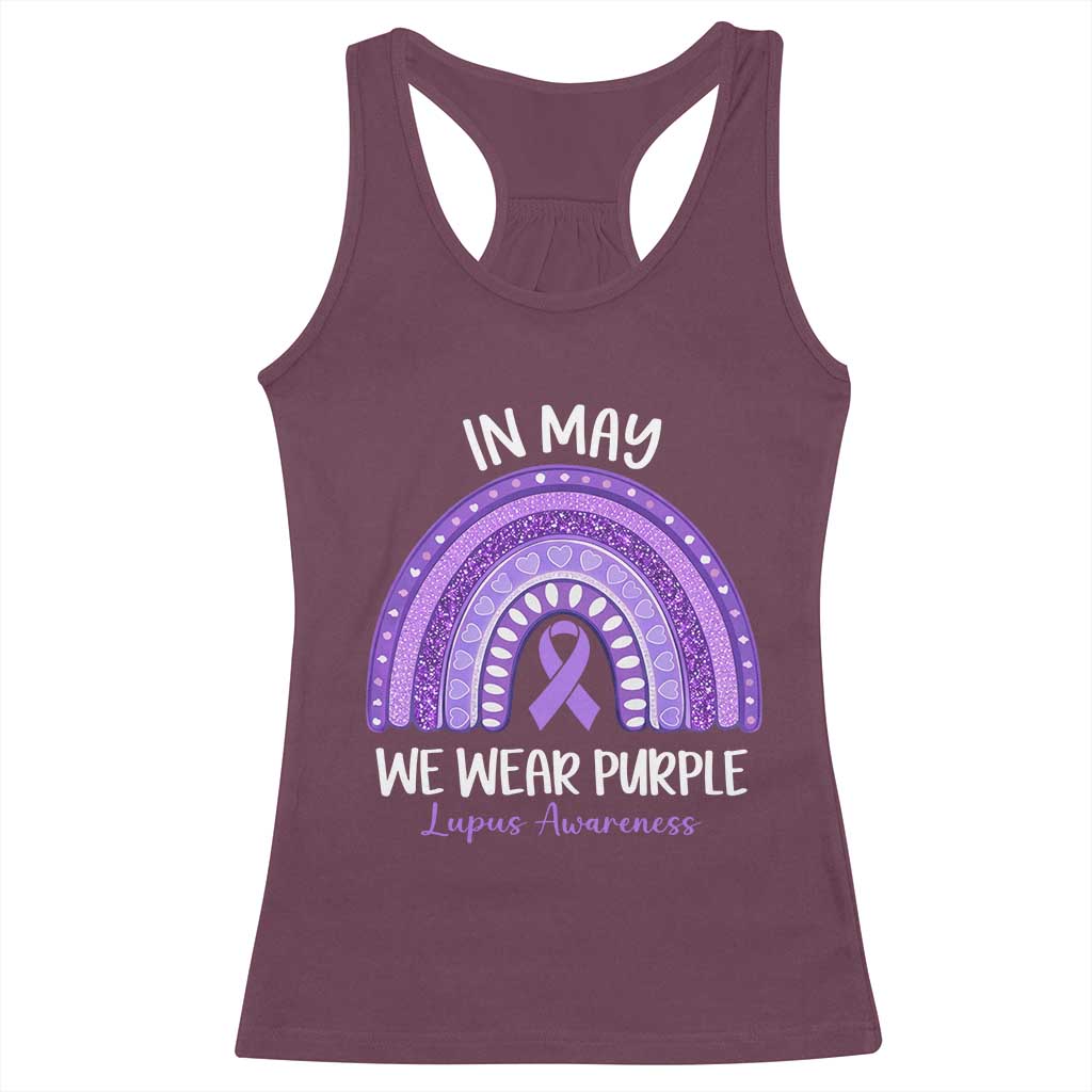 Lupus Awareness Racerback Tank Top In May We Wear Purple Ribbon Rainbow