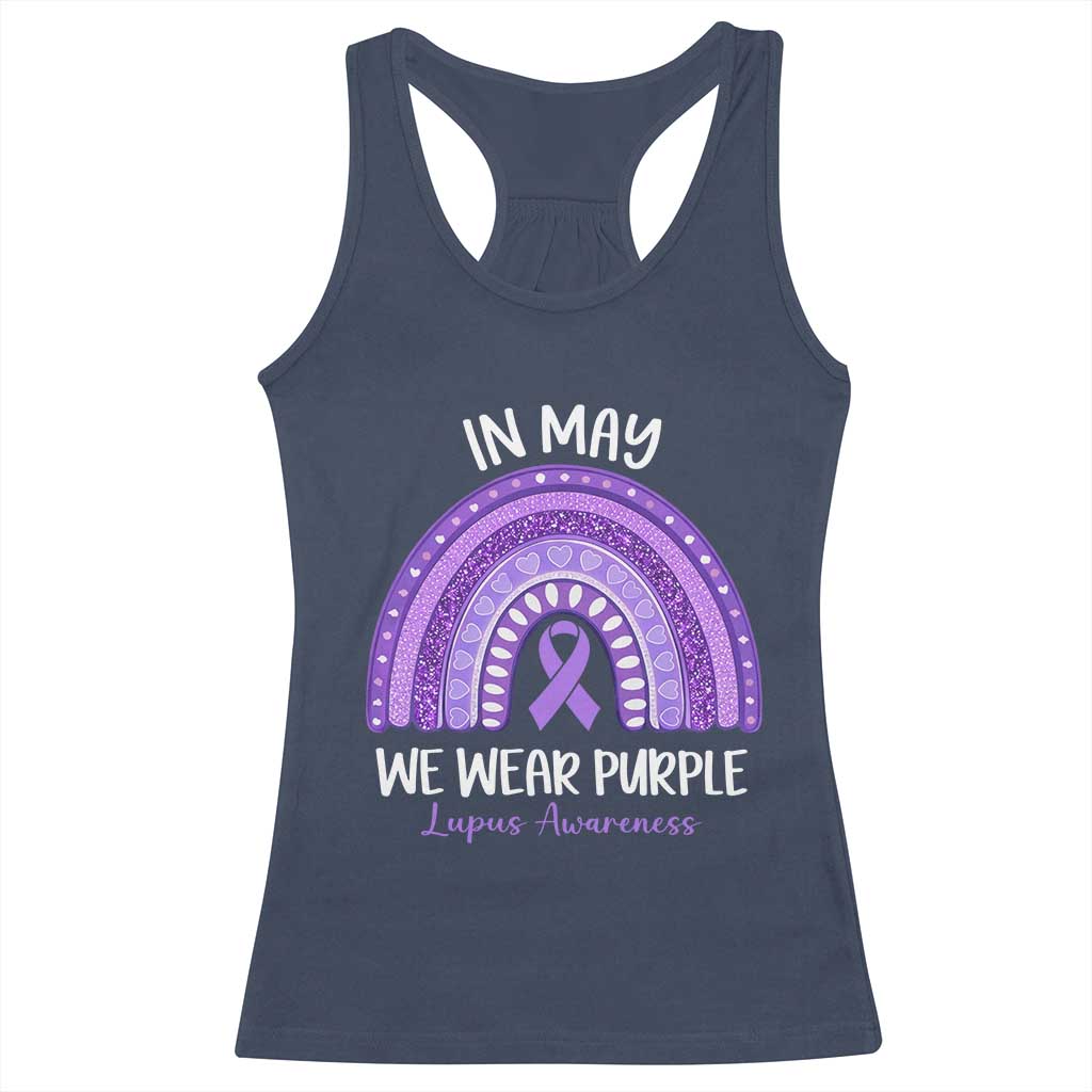 Lupus Awareness Racerback Tank Top In May We Wear Purple Ribbon Rainbow