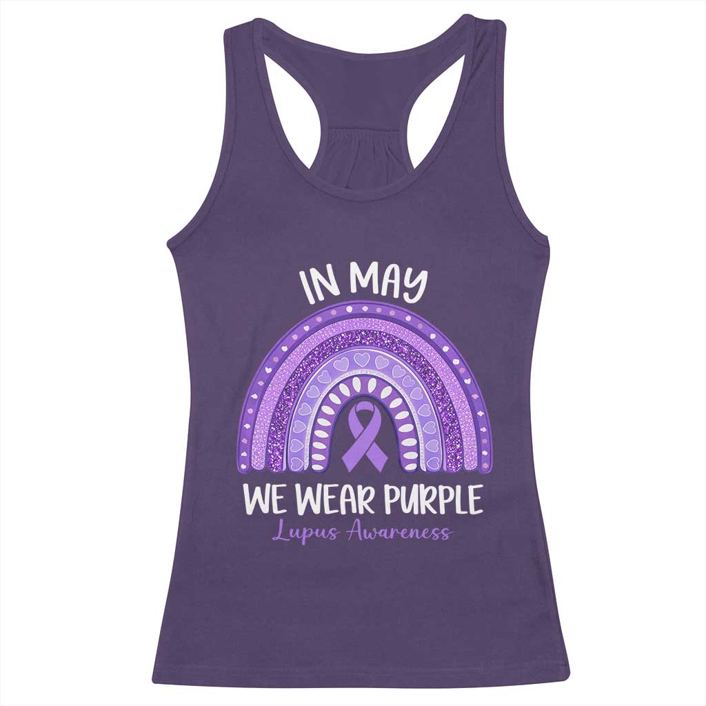 Lupus Awareness Racerback Tank Top In May We Wear Purple Ribbon Rainbow