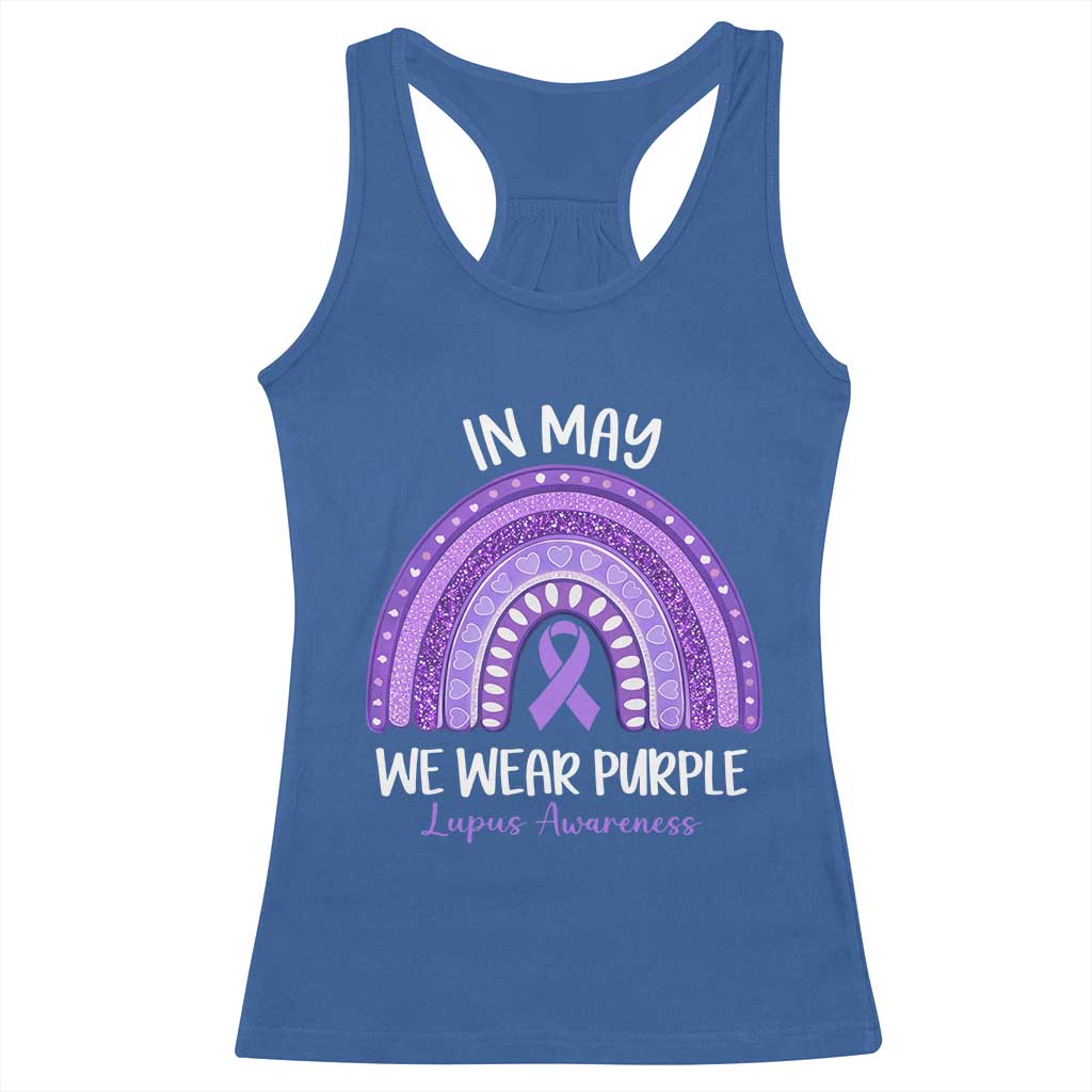 Lupus Awareness Racerback Tank Top In May We Wear Purple Ribbon Rainbow