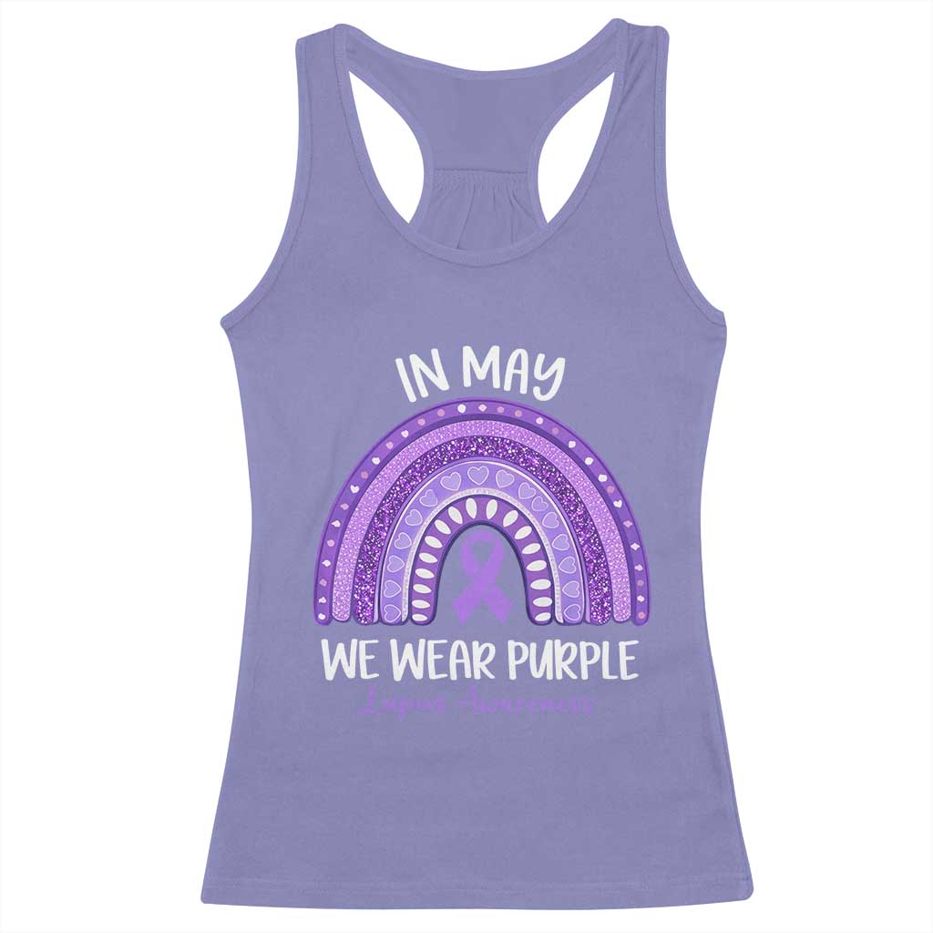 Lupus Awareness Racerback Tank Top In May We Wear Purple Ribbon Rainbow