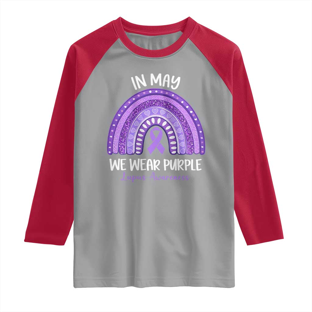 Lupus Awareness Raglan Shirt In May We Wear Purple Ribbon Rainbow