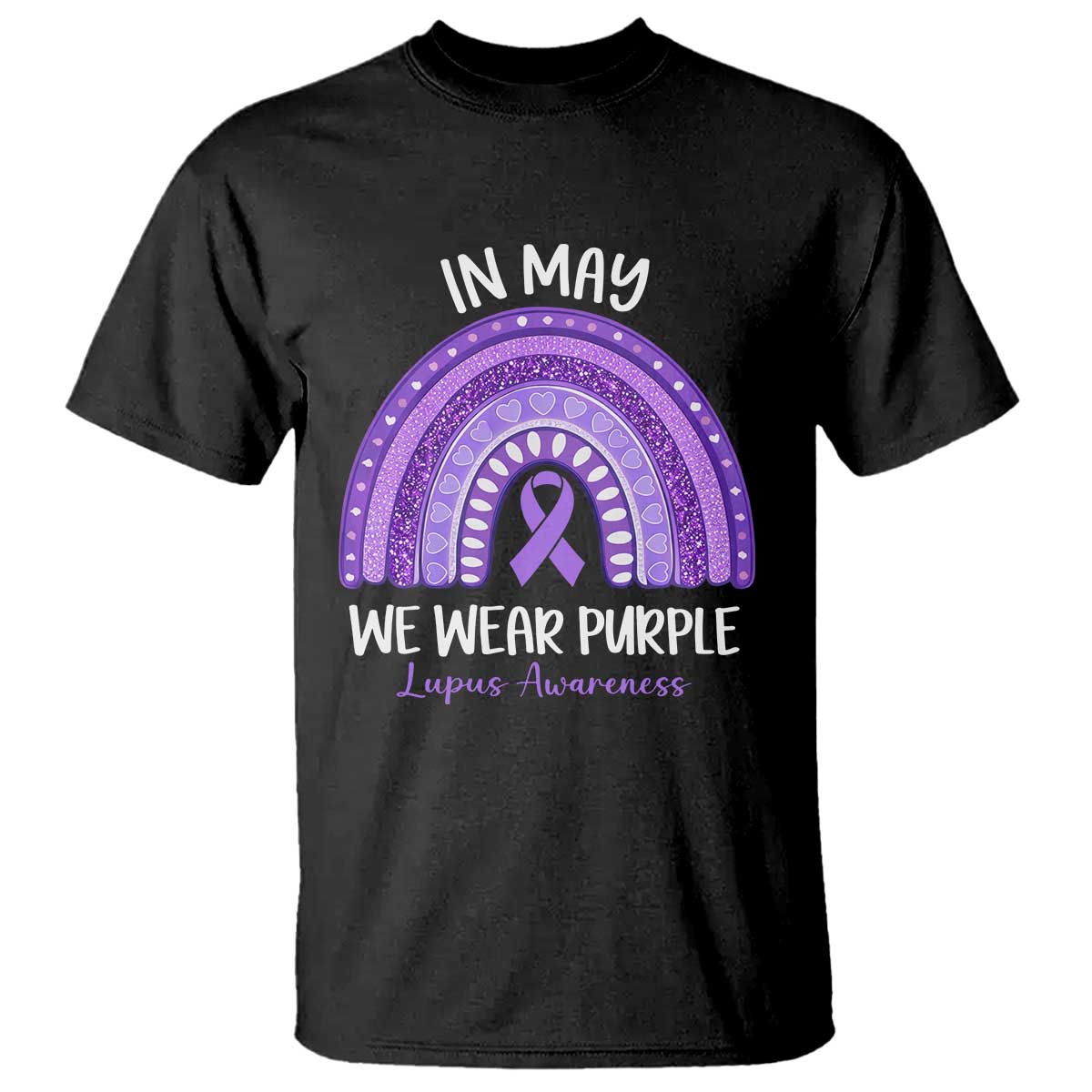 Lupus Awareness T Shirt In May We Wear Purple Ribbon Rainbow