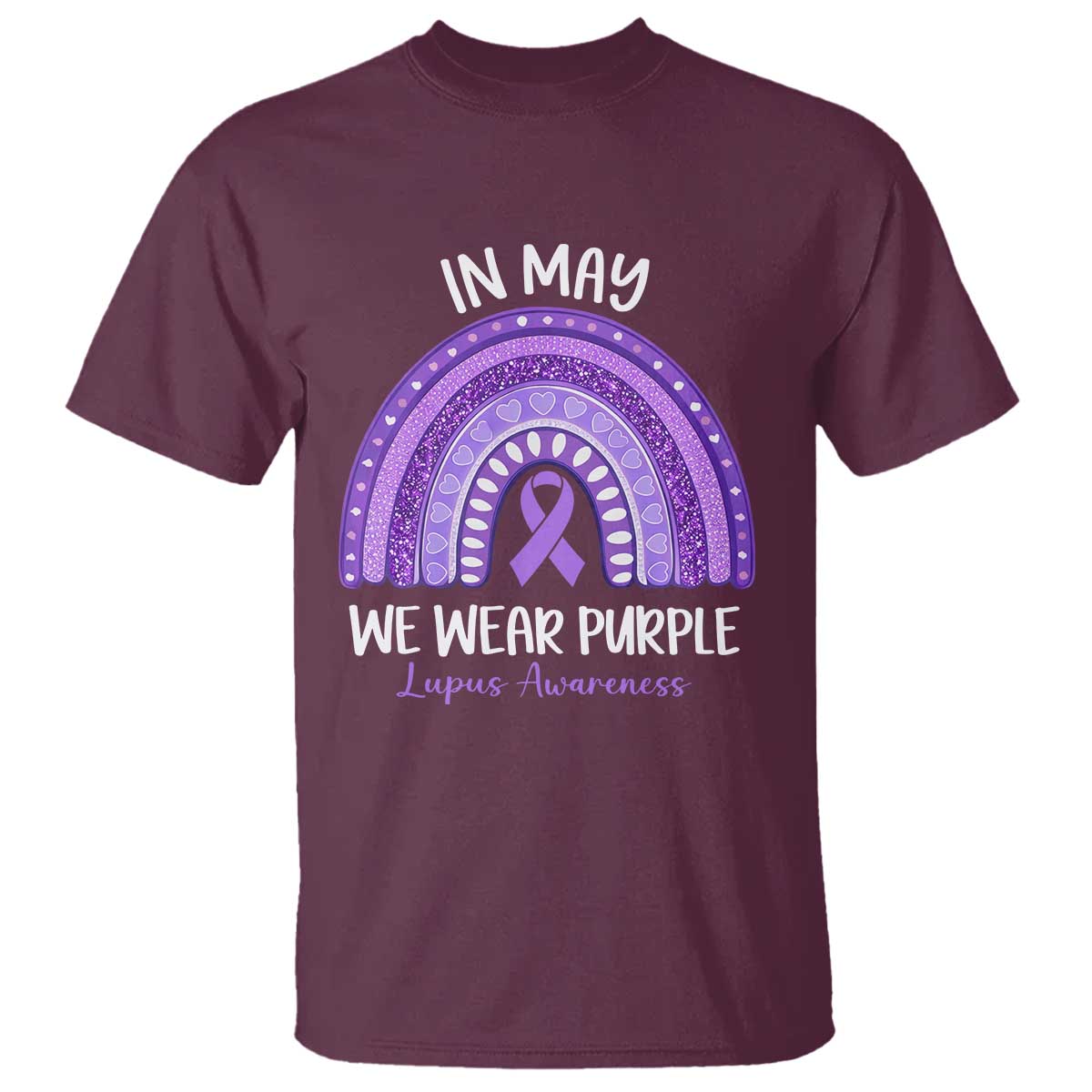 Lupus Awareness T Shirt In May We Wear Purple Ribbon Rainbow
