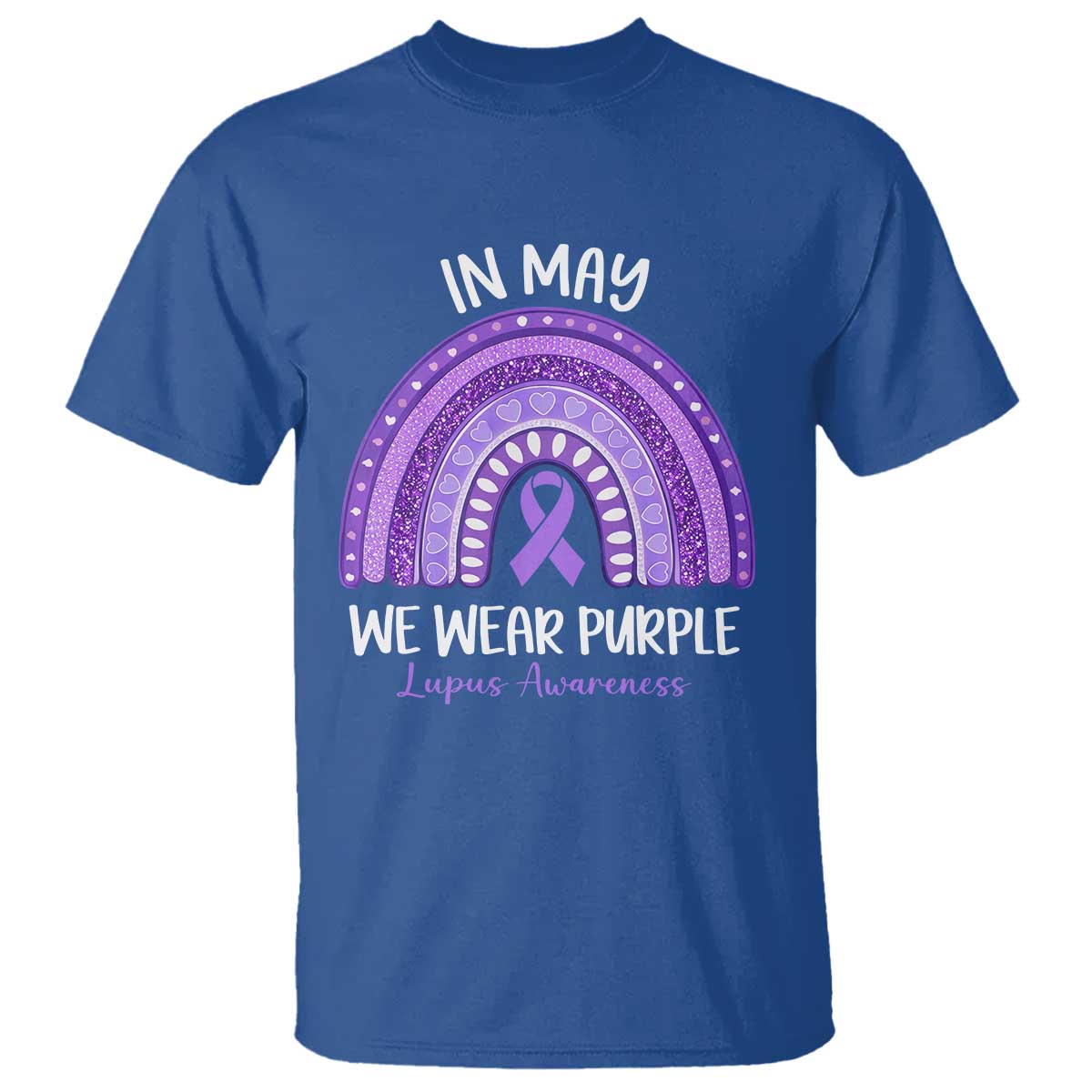 Lupus Awareness T Shirt In May We Wear Purple Ribbon Rainbow