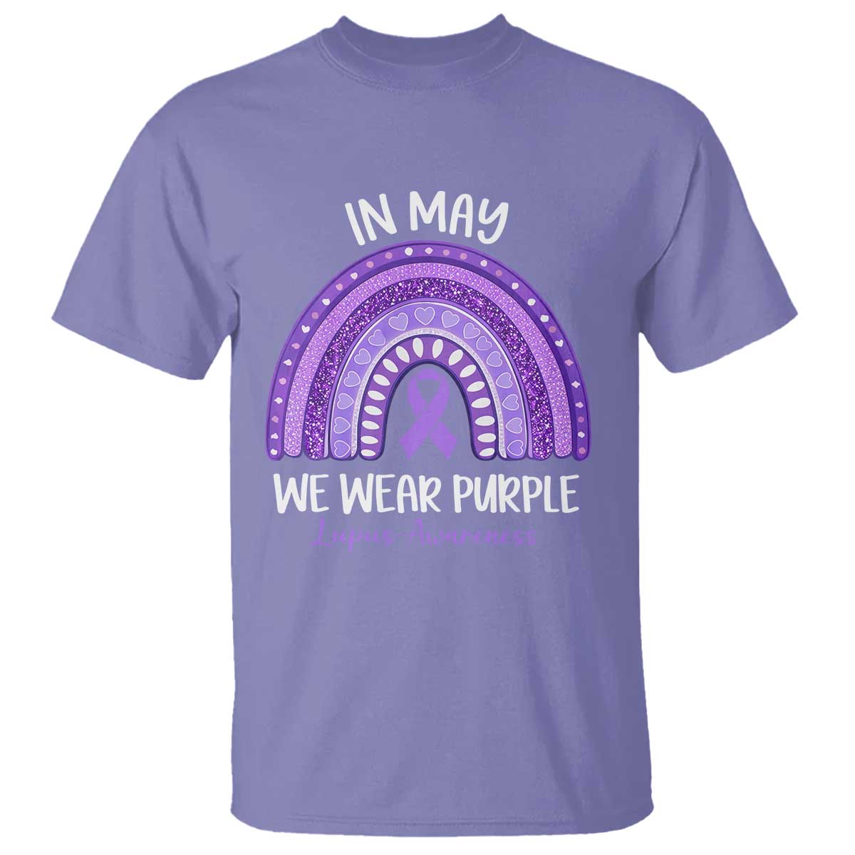 Lupus Awareness T Shirt In May We Wear Purple Ribbon Rainbow