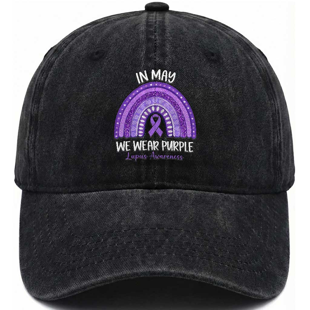 Lupus Awareness Washed Cotton Baseball Cap In May We Wear Purple Ribbon Rainbow