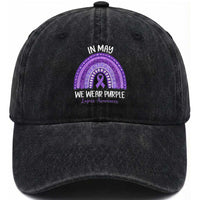 Lupus Awareness Washed Cotton Baseball Cap In May We Wear Purple Ribbon Rainbow