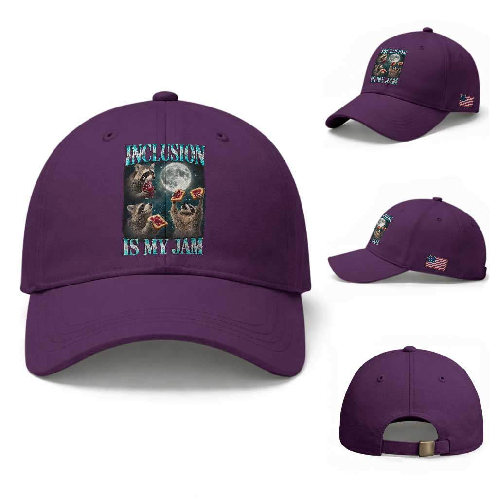 Inclusion Is My Jam Baseball Cap Raccoon Meme Neurodiversity SPED Teacher Gift