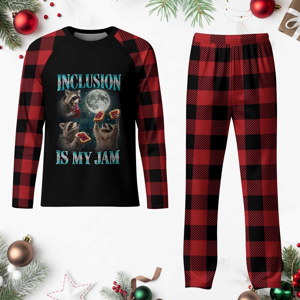 Inclusion Is My Jam Plaid Pajama Set Raccoon Meme Neurodiversity SPED Teacher Gift