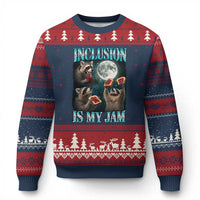 Inclusion Is My Jam Ugly Christmas Sweater Raccoon Meme Neurodiversity SPED Teacher Gift