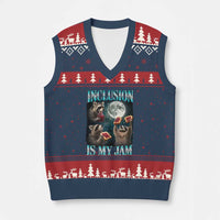 Inclusion Is My Jam V-Neck Knit Sweater Vest Raccoon Meme Neurodiversity SPED Teacher Gift