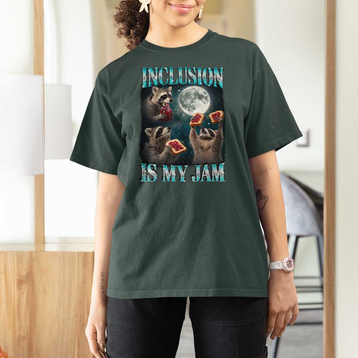 Inclusion Is My Jam T Shirt For Women Raccoon Meme Neurodiversity SPED Teacher Gift
