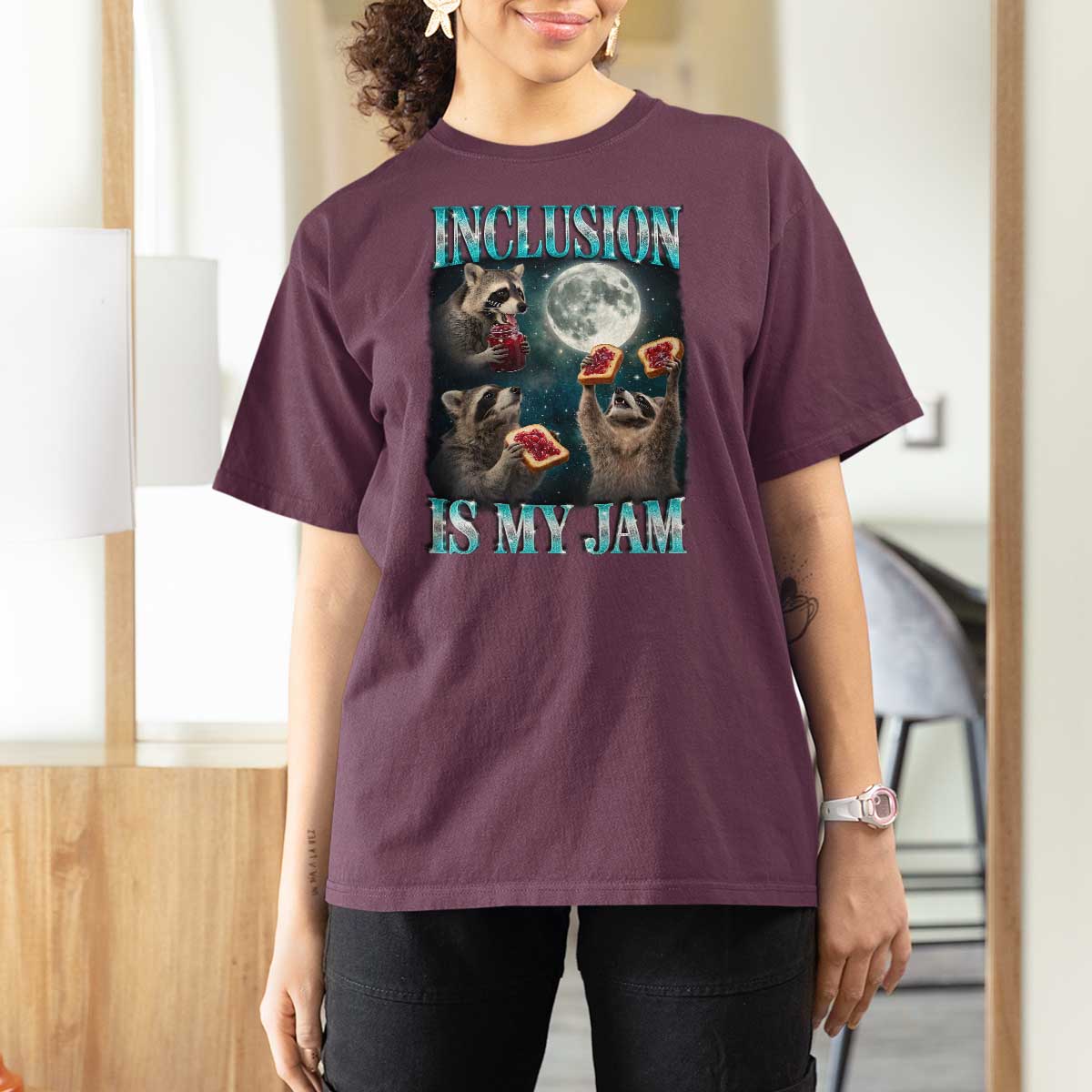 Inclusion Is My Jam T Shirt For Women Raccoon Meme Neurodiversity SPED Teacher Gift