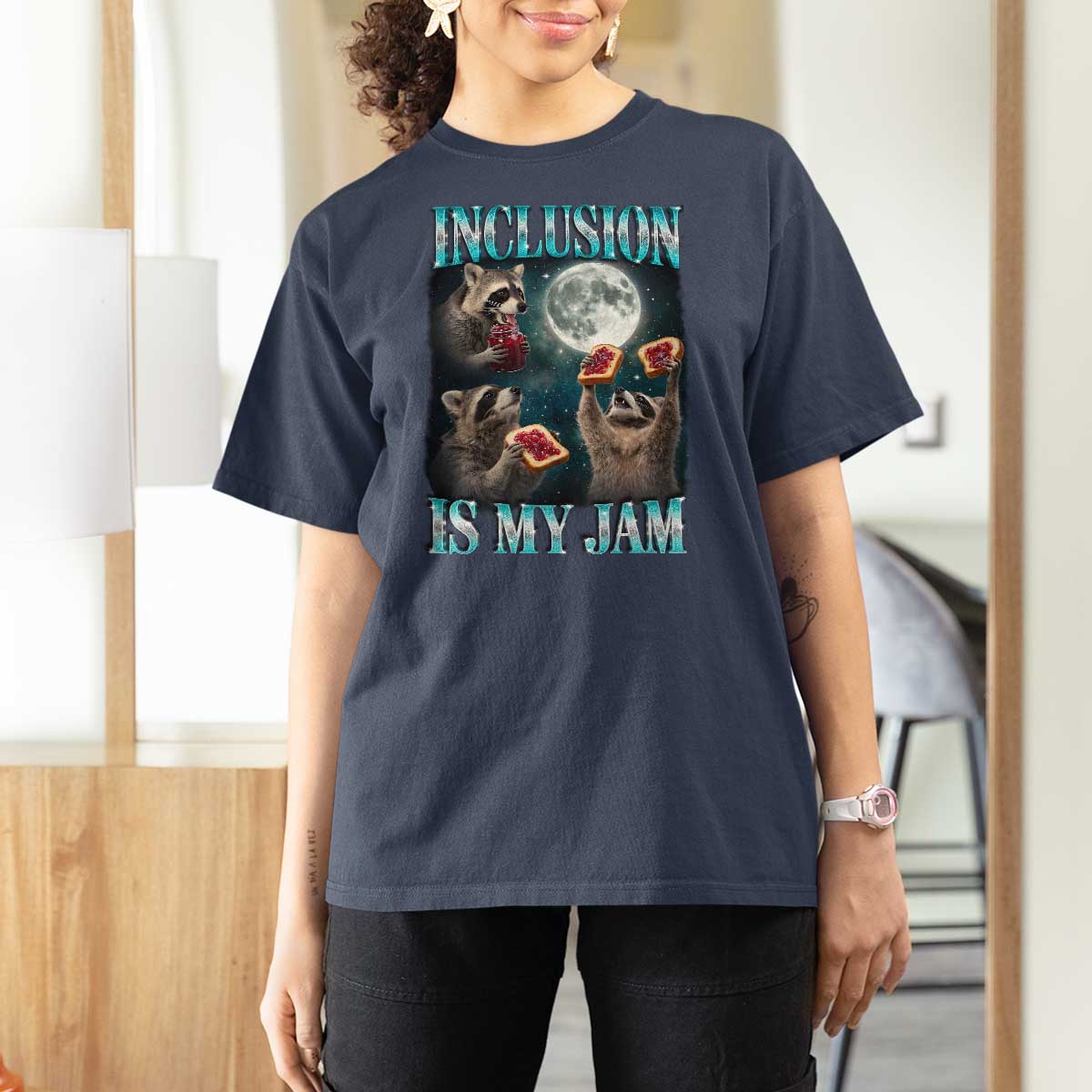 Inclusion Is My Jam T Shirt For Women Raccoon Meme Neurodiversity SPED Teacher Gift