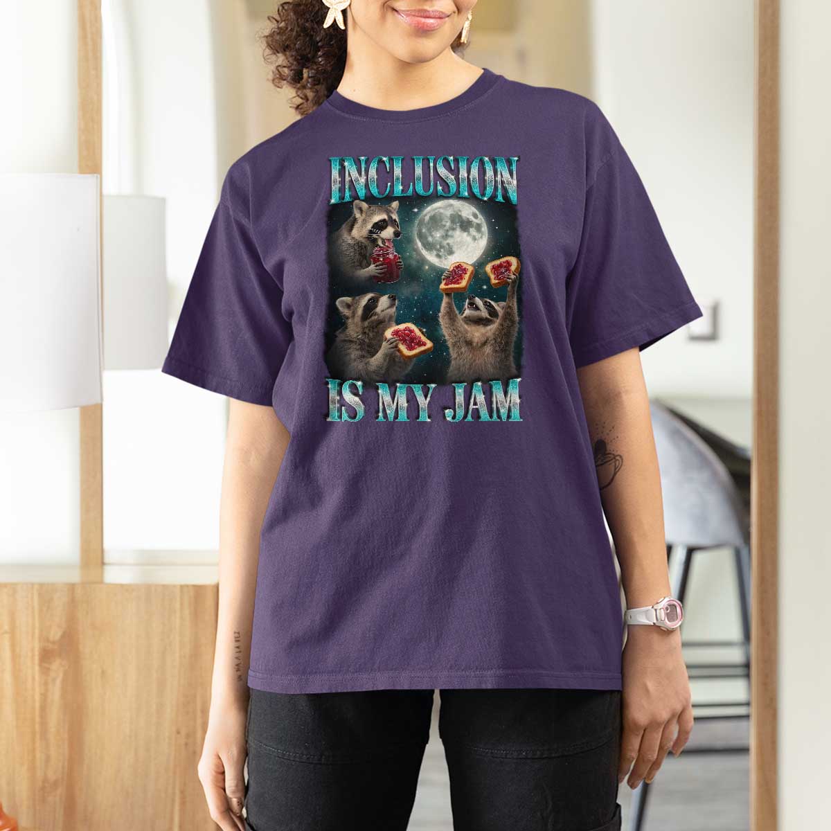 Inclusion Is My Jam T Shirt For Women Raccoon Meme Neurodiversity SPED Teacher Gift